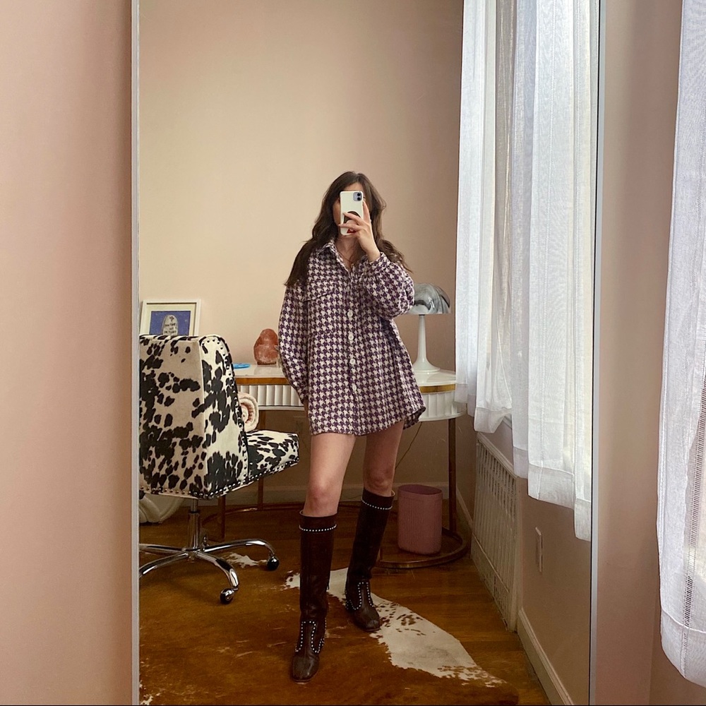 Nasty Gal Houndstooth Print Shirt Jacket